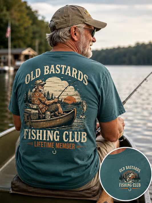 Mænds sjove gamle Bastards Fiskeriklub Livstid Medlem Print Casual Tee