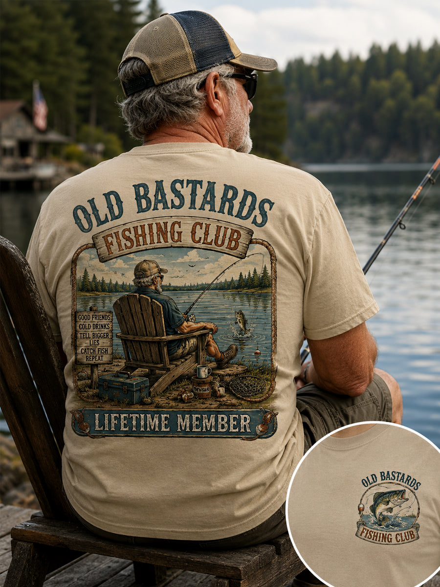 Mænds Sjove Gamle Skiderikker Fiskeriklub Livslangt Medlemskort Casual T-shirt