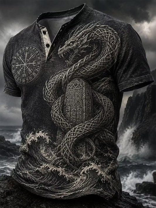 Mænds retro Vikinge mønster trykt afslappet kort ærme T-shirt
