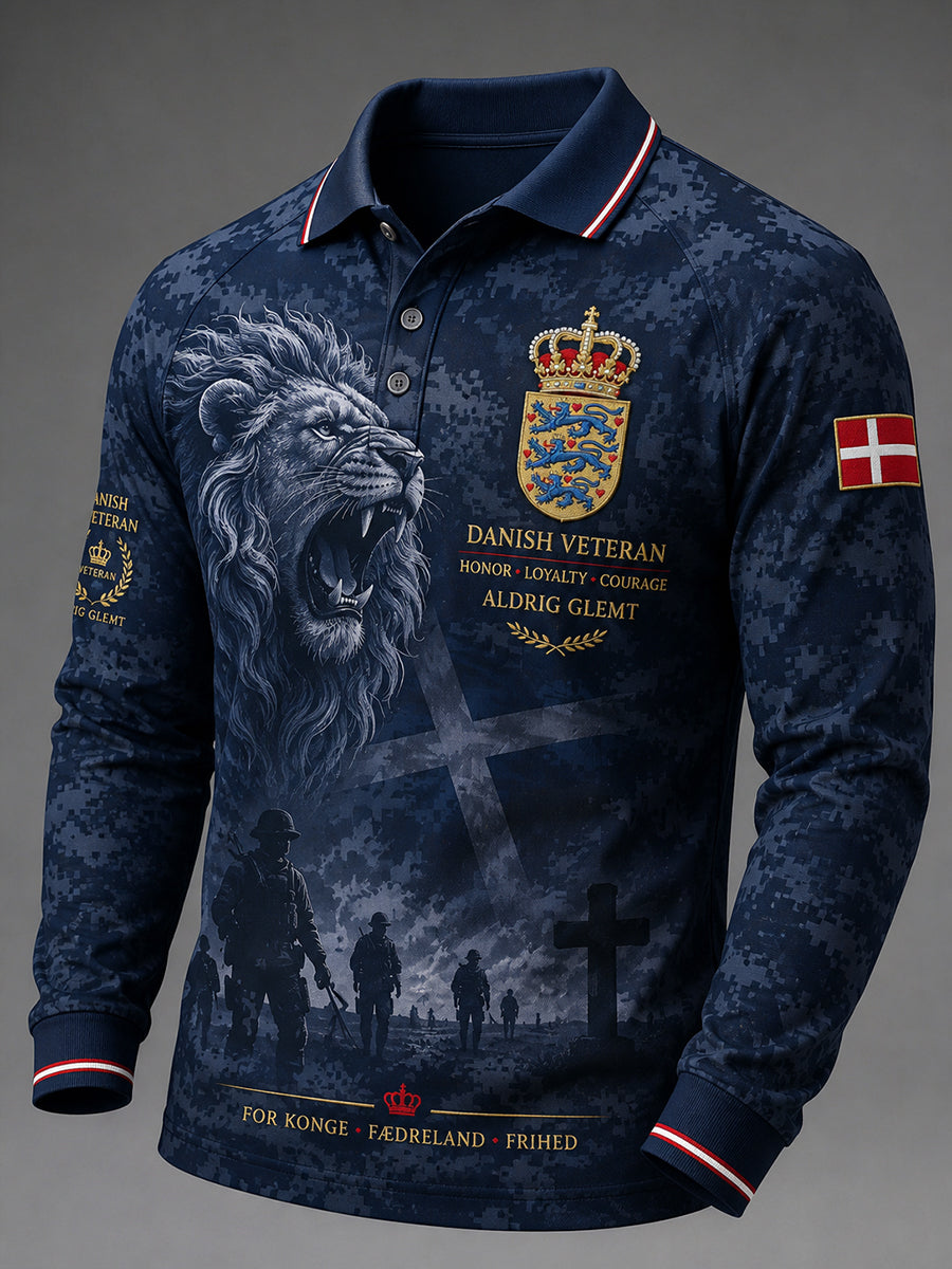 Herrepolo med lange raglanærmer og militært camouflageprint