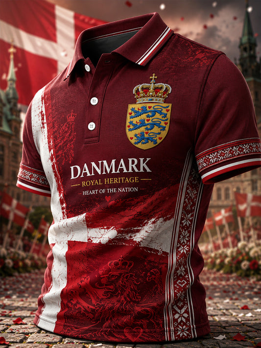 Polo-skjorte til mænd med korte ærmer og patriotisk hyldestprint