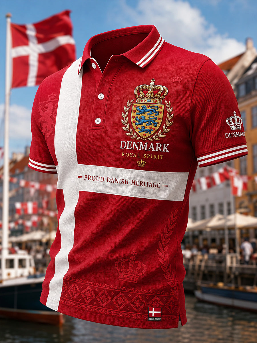 Polo-skjorte til mænd med korte ærmer og patriotisk hyldestprint