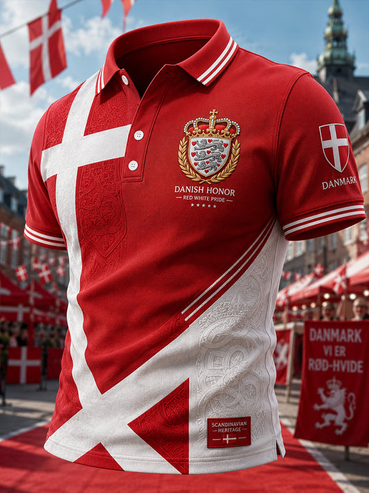 Polo-skjorte til mænd med korte ærmer og patriotisk hyldestprint