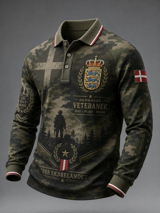 Mænds langærme Raglan-ærme Polo skjorte med militær camouflage Print