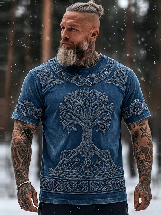 Mænds vintage viking livets træ keltisk print t-shirt med korte ærmer