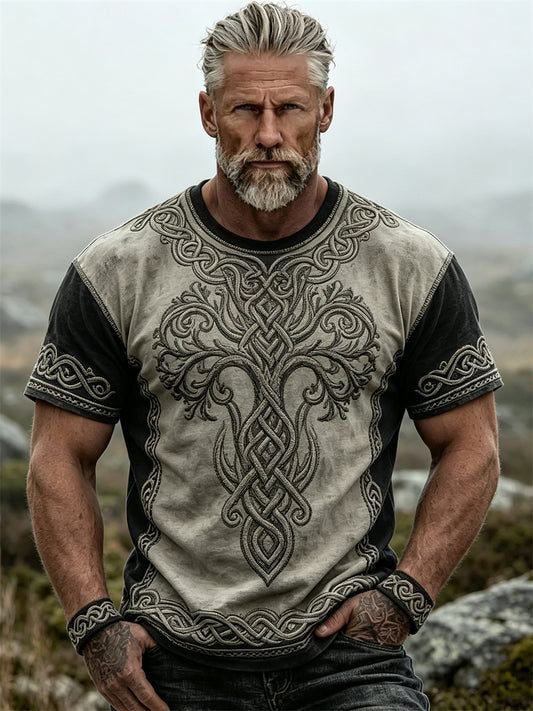 Mænds vintage viking Livets Træ keltisk knude print t-shirt med korte ærmer