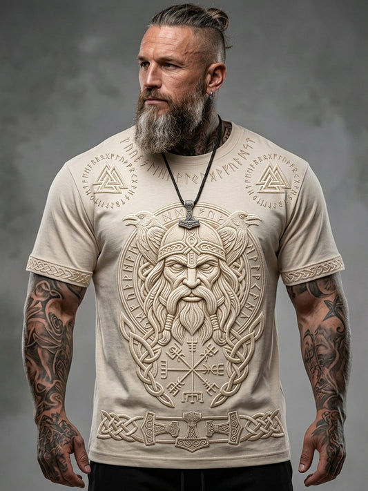 Mænds vintage vikingetidsinspireret t-shirt med keltisk print og korte ærmer