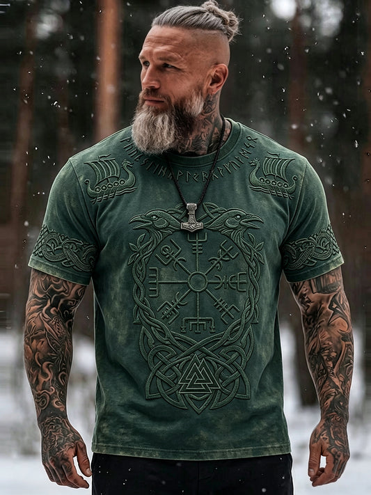 Mænds vintage vikingetidsinspireret t-shirt med keltisk print og korte ærmer