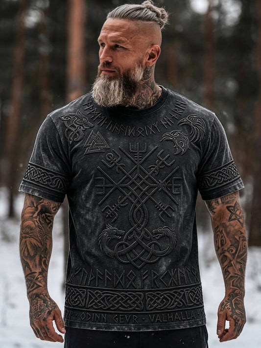 Mænds vintage vikingetidsinspireret t-shirt med keltisk print og korte ærmer