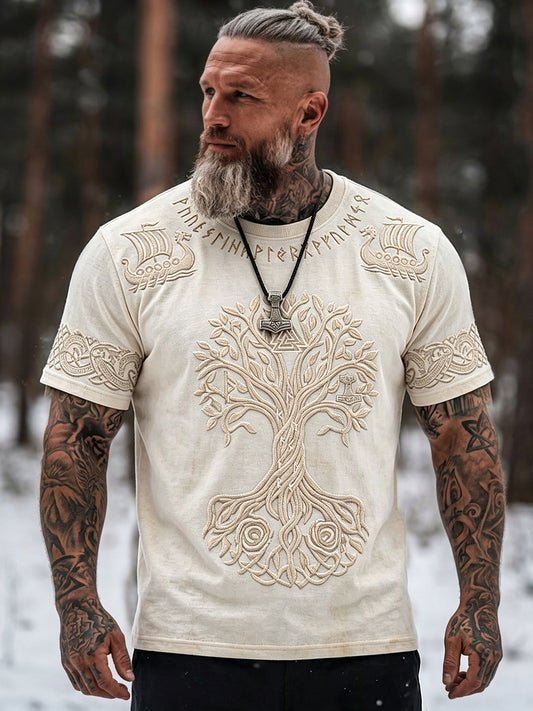 Mænds vintage viking livets træ keltisk print t-shirt med korte ærmer