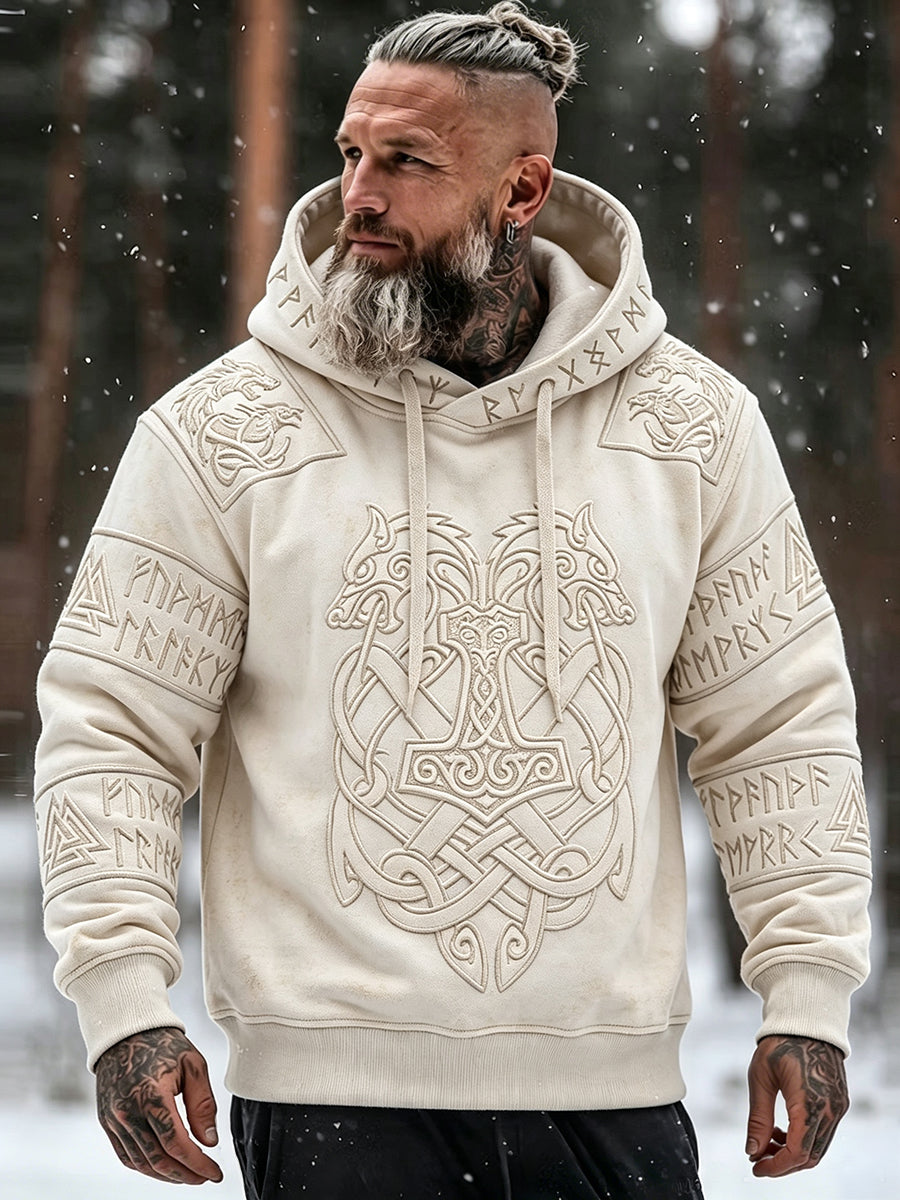 Herre-hoodie med vikingetema, keltisk print og behagelig pasform