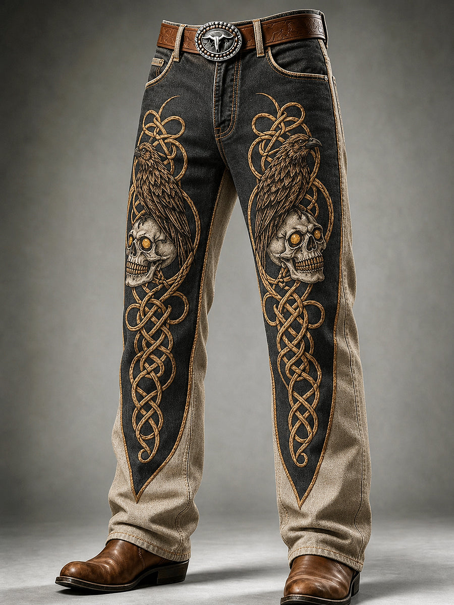 Mænds Retro Viking Art Print Casual Workwear Bukser