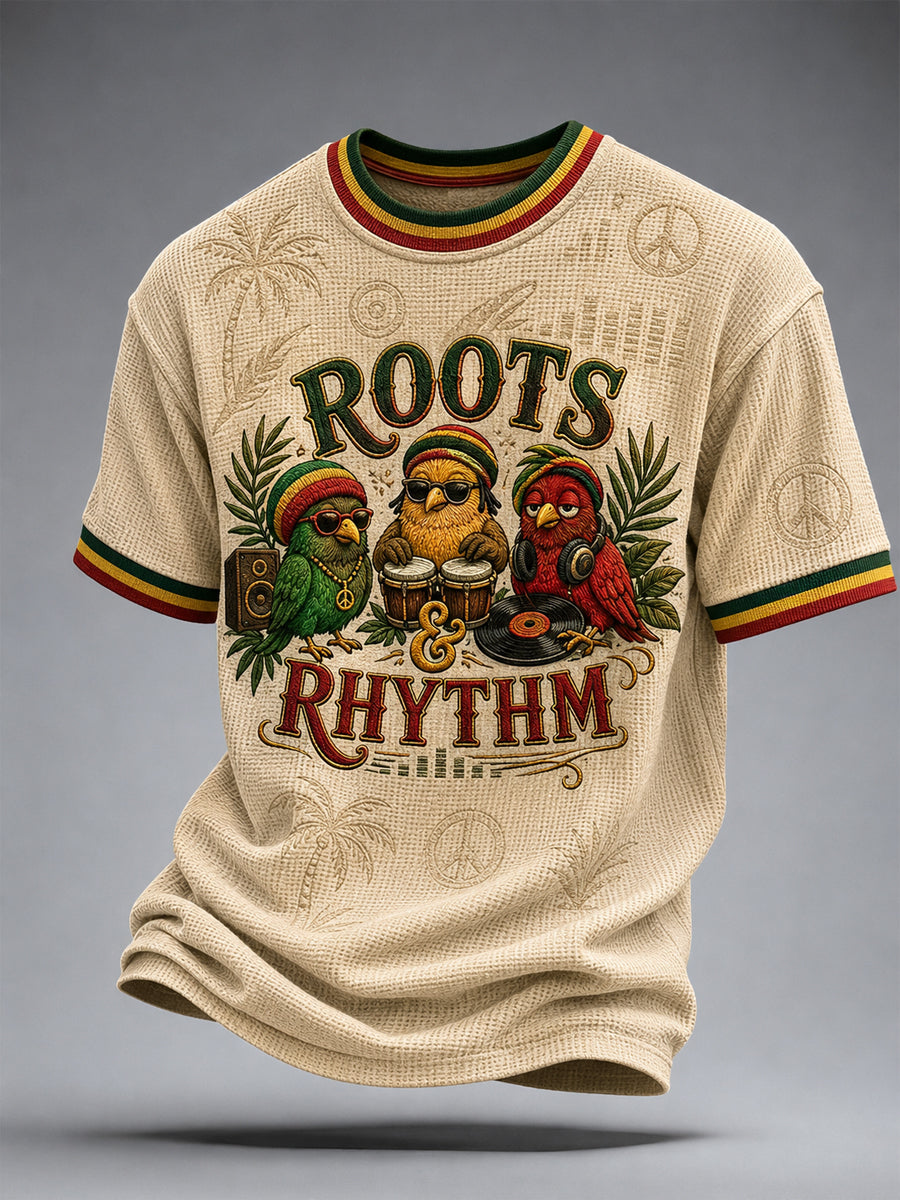 Casual vaffel-vævning T-shirt til sjove reggae fans