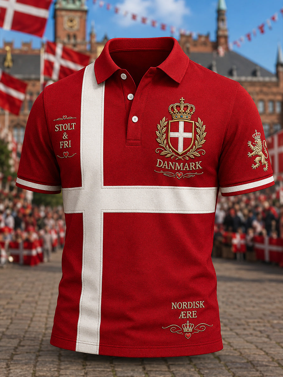Polo-skjorte til mænd med korte ærmer og patriotisk hyldestprint