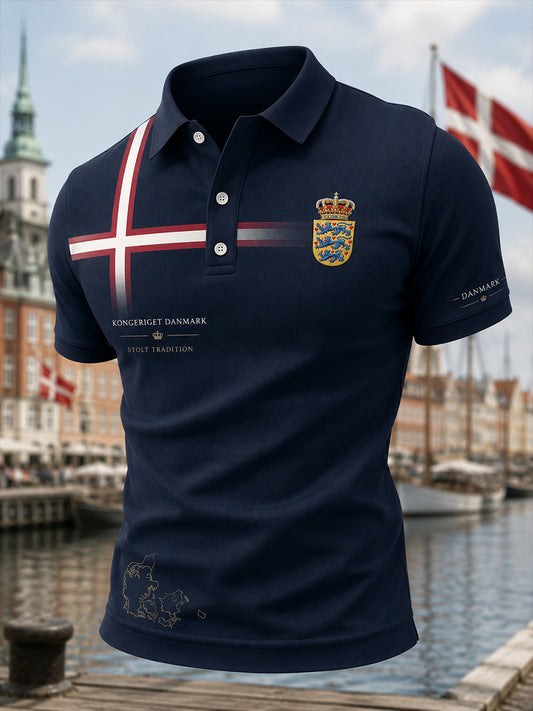 Polo-skjorte til mænd med korte ærmer og patriotisk hyldestprint