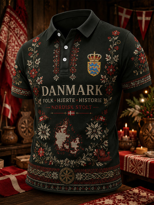 Polo-skjorte til mænd med korte ærmer og patriotisk hyldestprint