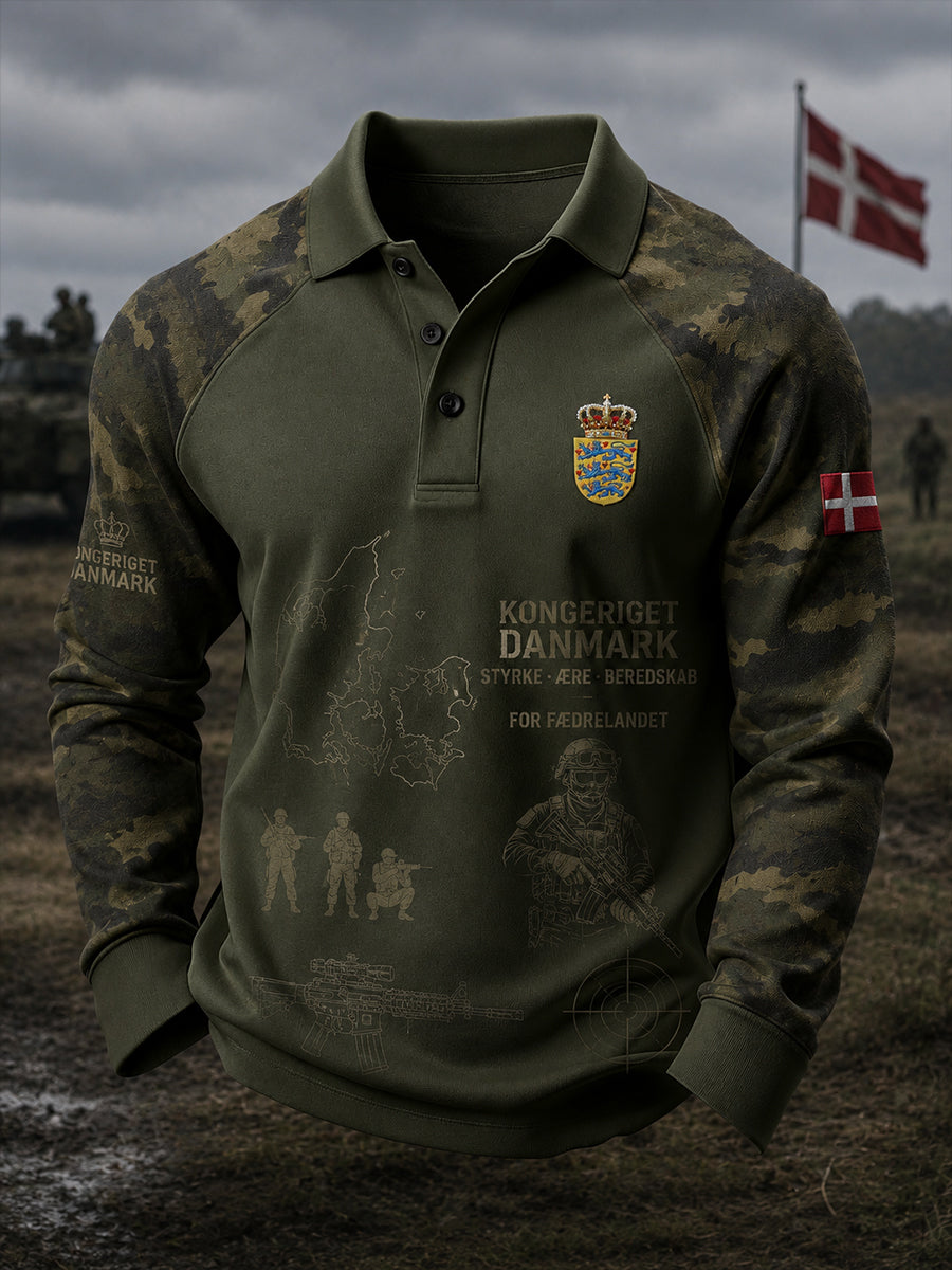 Mænds langærme Polo skjorte med Vintage Militær-stil Print