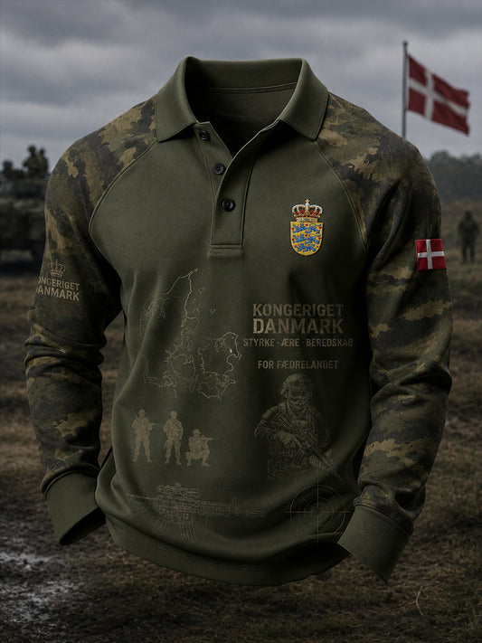 Mænds langærme Polo skjorte med Vintage Militær-stil Print