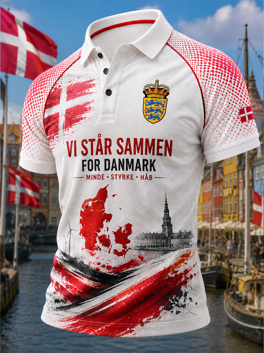 Polo-skjorte til mænd med korte ærmer og patriotisk hyldestprint