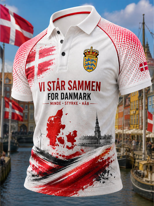 Polo-skjorte til mænd med korte ærmer og patriotisk hyldestprint