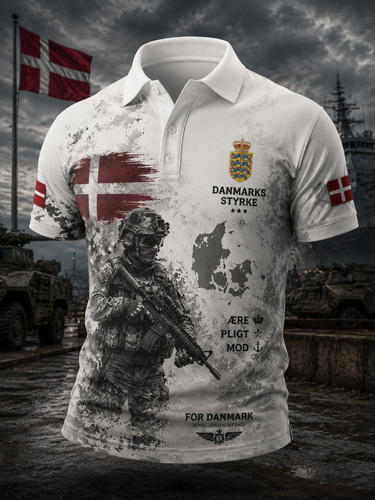 Mænds kortærme Polo skjorte med Vintage Militær-stil Print