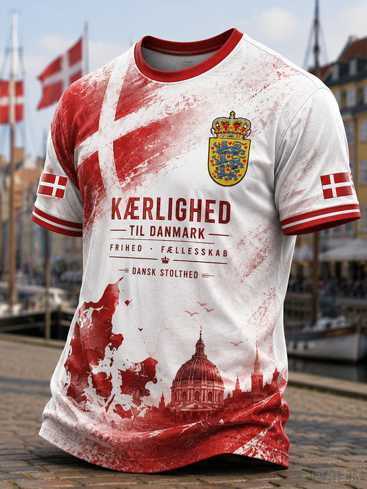 Mænds t-shirt med korte ærmer og patriotisk hædersmærke-tryk