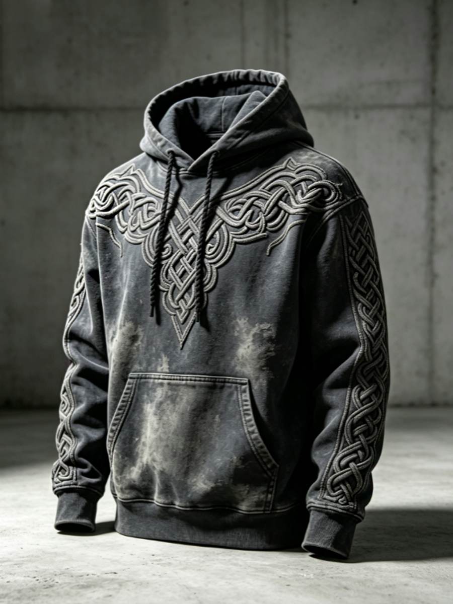 Mænds retro viking Valknut livets træ oversize hættetrøje med nedhængende skuldre