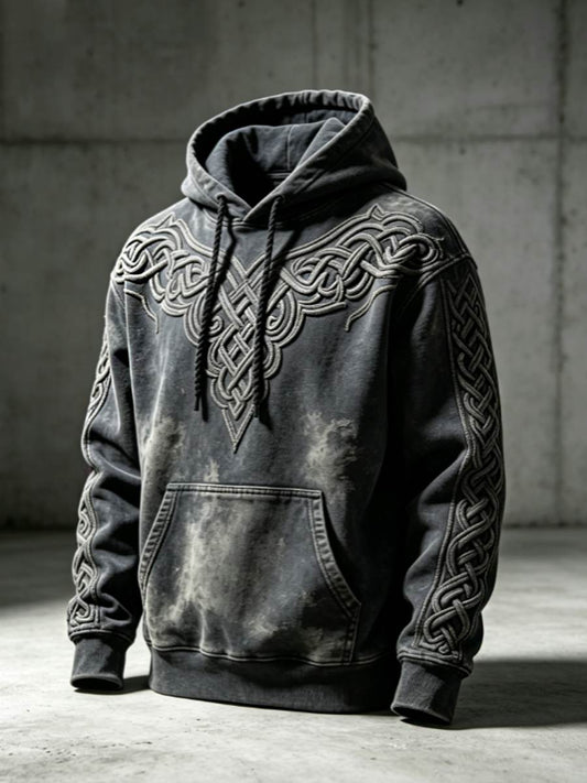 Mænds retro viking Valknut livets træ oversize hættetrøje med nedhængende skuldre