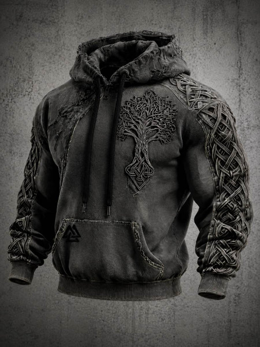 Mænds retro viking Valknut livets træ oversize hættetrøje med nedhængende skuldre