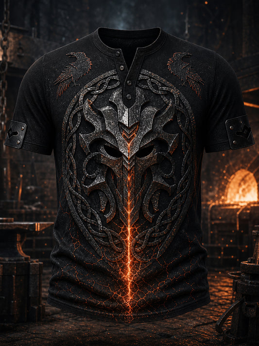 Retro Viking kunst udskrive Casual Henley skjorte
