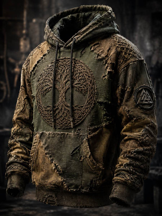 Mænds Retro Viking Valknut træ liv overdimensioneret drop-Shoulder Hoodies