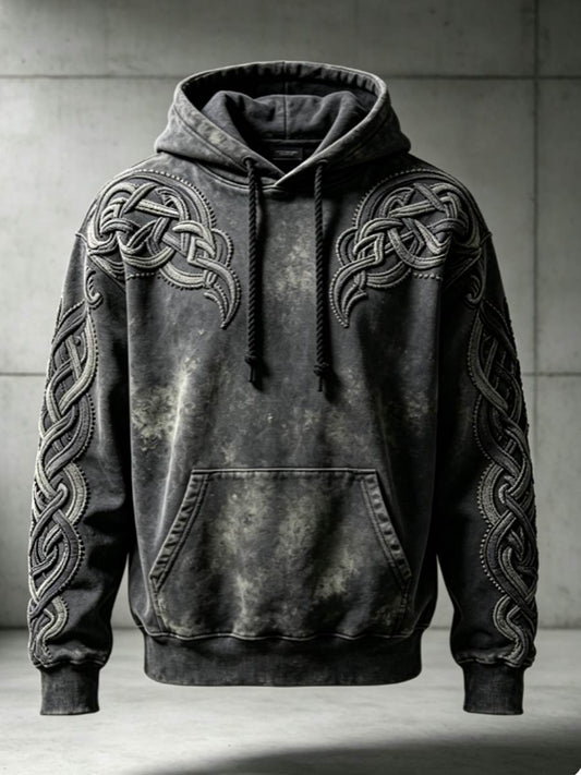 Mænds retro viking Valknut livets træ oversize hættetrøje med nedhængende skuldre