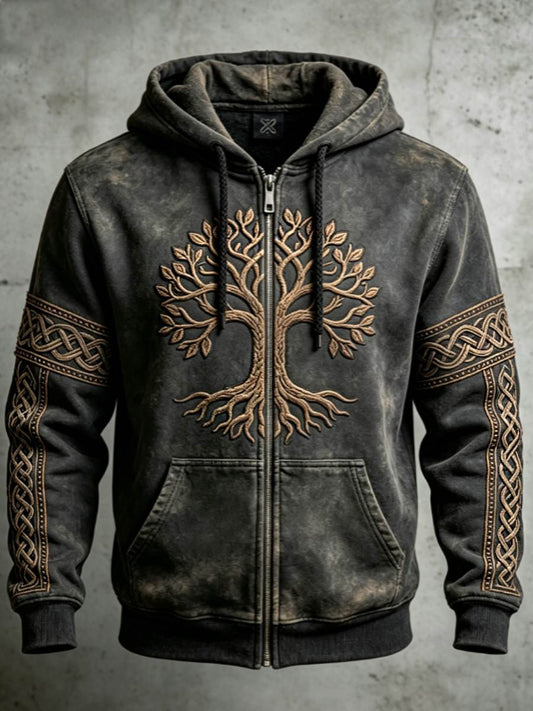 Mænds Retro Viking Valknut træ liv farve Block design kunst zip-Up Hoodie