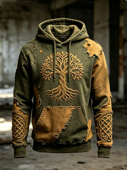 Mænds retro viking Valknut livets træ oversize hættetrøje med nedhængende skuldre