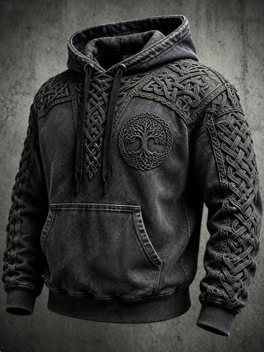 Mænds retro viking Valknut livets træ oversize hættetrøje med nedhængende skuldre