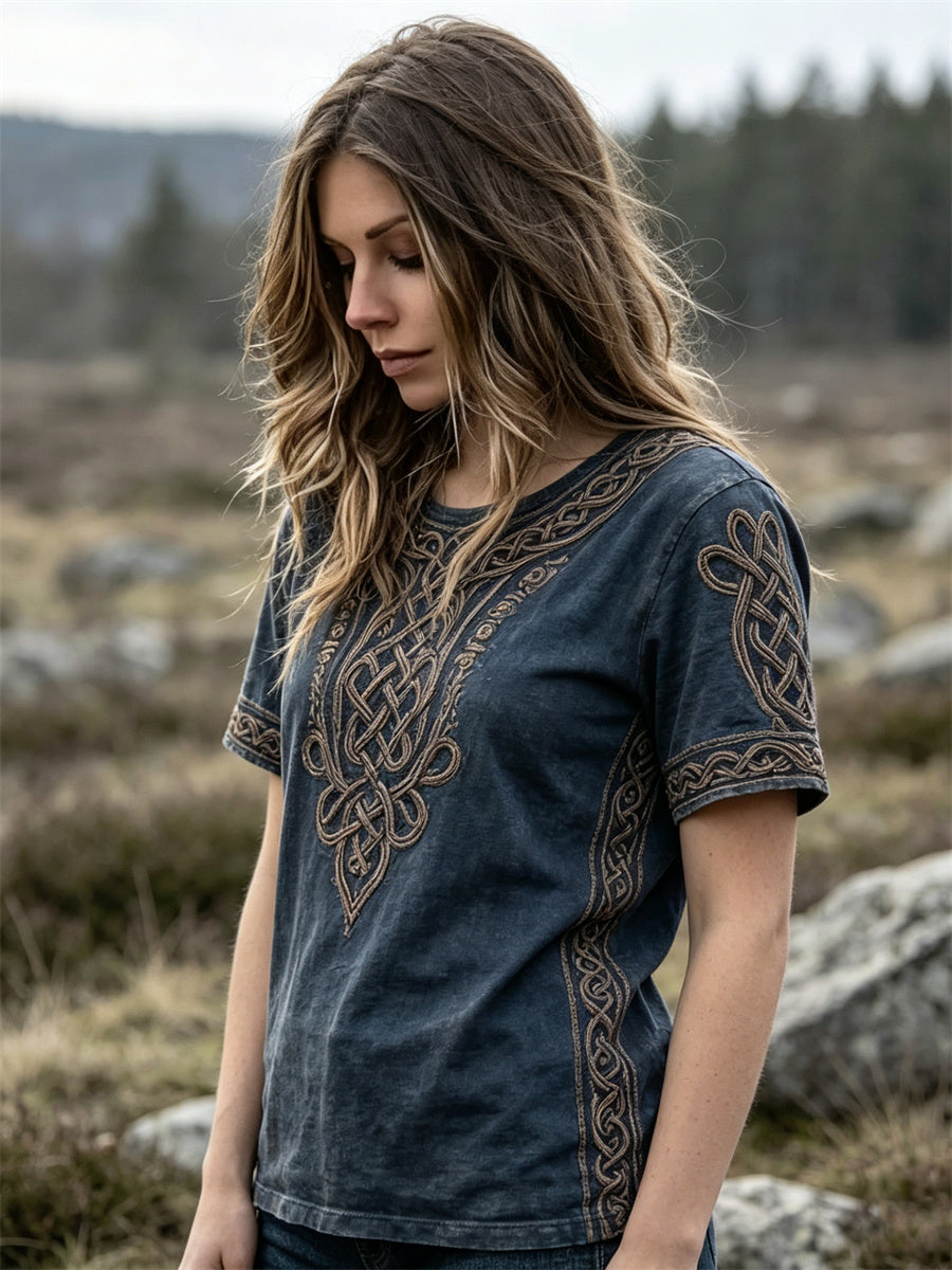 Kvinders Vintage Viking Celtic Knud Print kortærmet T-shirt