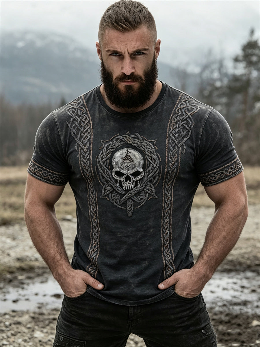 Mænds Vintage Viking Skull Celtic Knud Print korte ærmer t-shirte