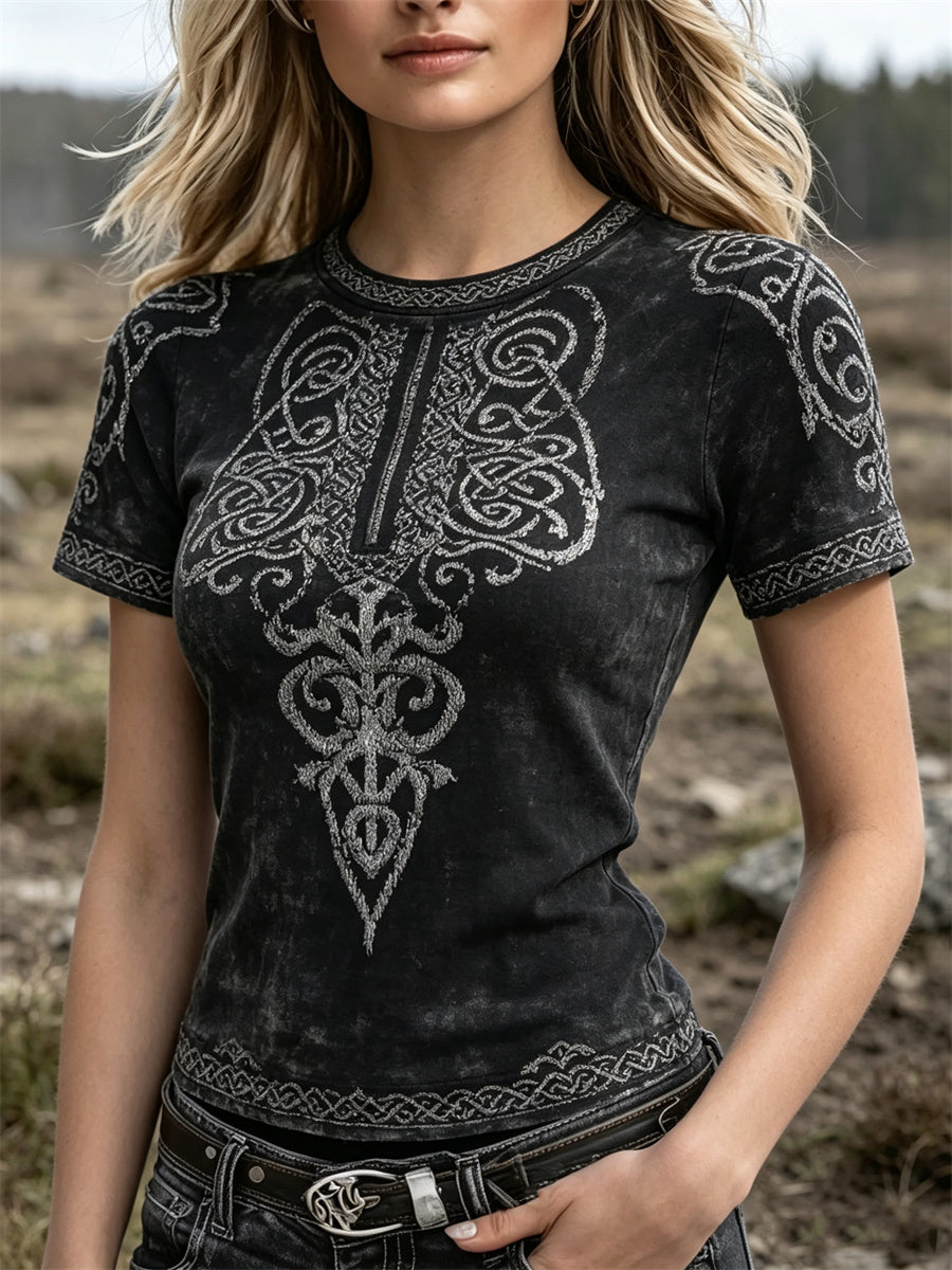 Kvinders Vintage Classy Viking Celtic Knud Print kortærmet T-shirt