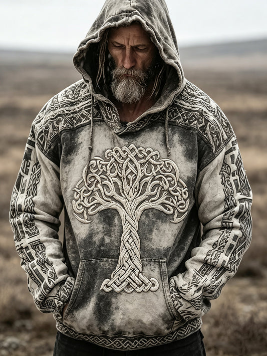 Mænds retro Viking Life Træ mønster trykt afslappet hættere