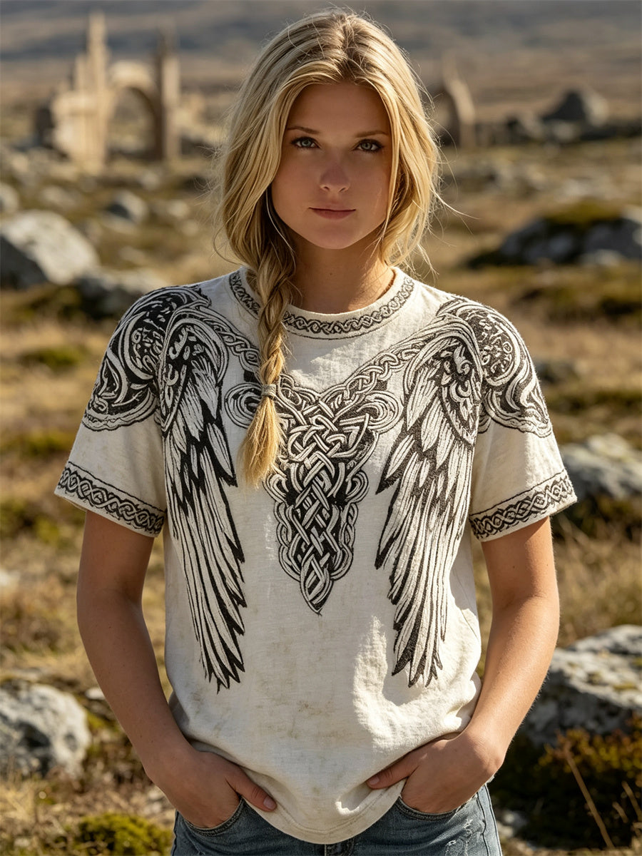 Kvinders Vintage Wings Viking Celtic Knud Print kortærmet T-shirt