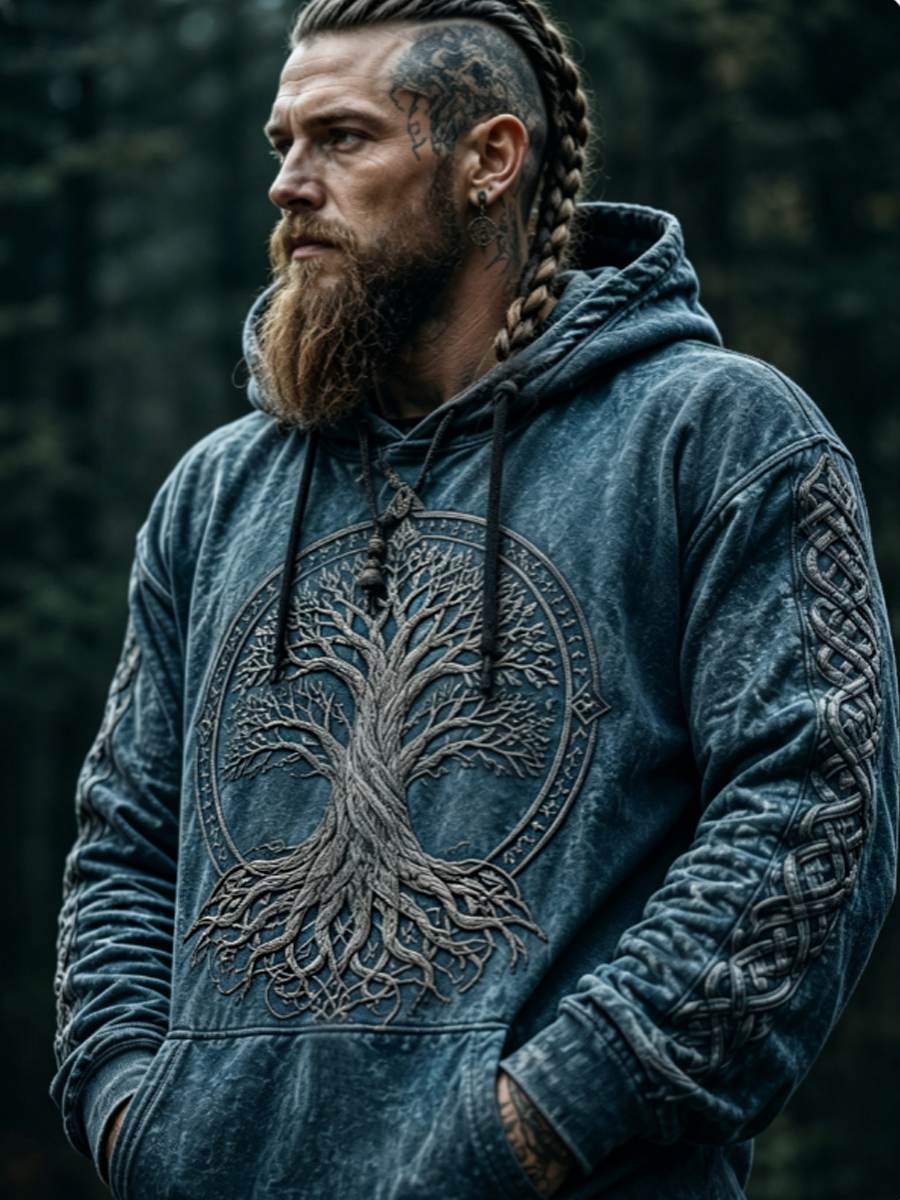 Herre-vikingens keltiske knude livets træ kunst hættetrøje