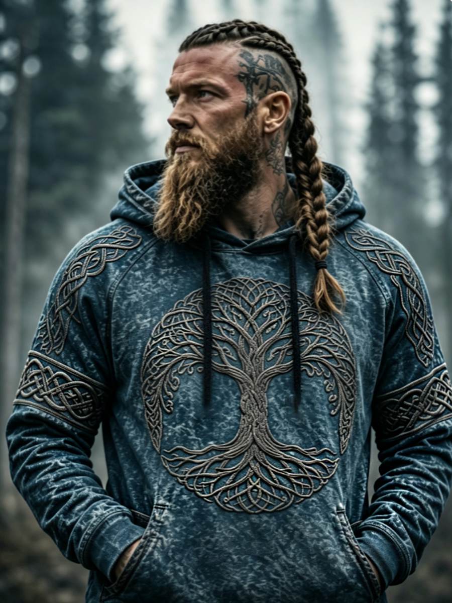 Herre-vikingens keltiske knude livets træ kunst hættetrøje