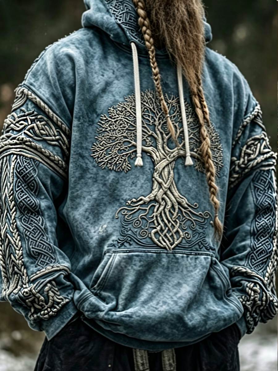 Herre-vikingens keltiske knude livets træ kunst hættetrøje