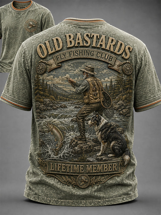 Mænds Sjove Gamle Bøller Fiskeriklub Livstidsmedlem Print T-shirt med korte ærmer