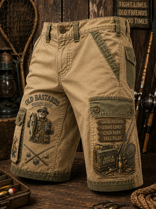 Mænds sjove gamle Bastards Fiskeriklub livstid Medlem Print Casual Cargo Shorts