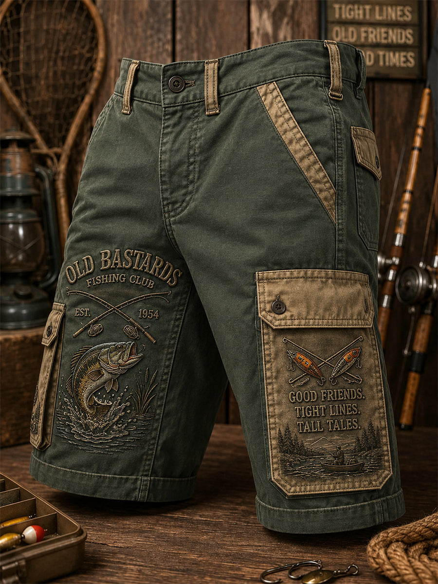Mænds sjove gamle Bastards Fiskeriklub livstid Medlem Print Casual Cargo Shorts