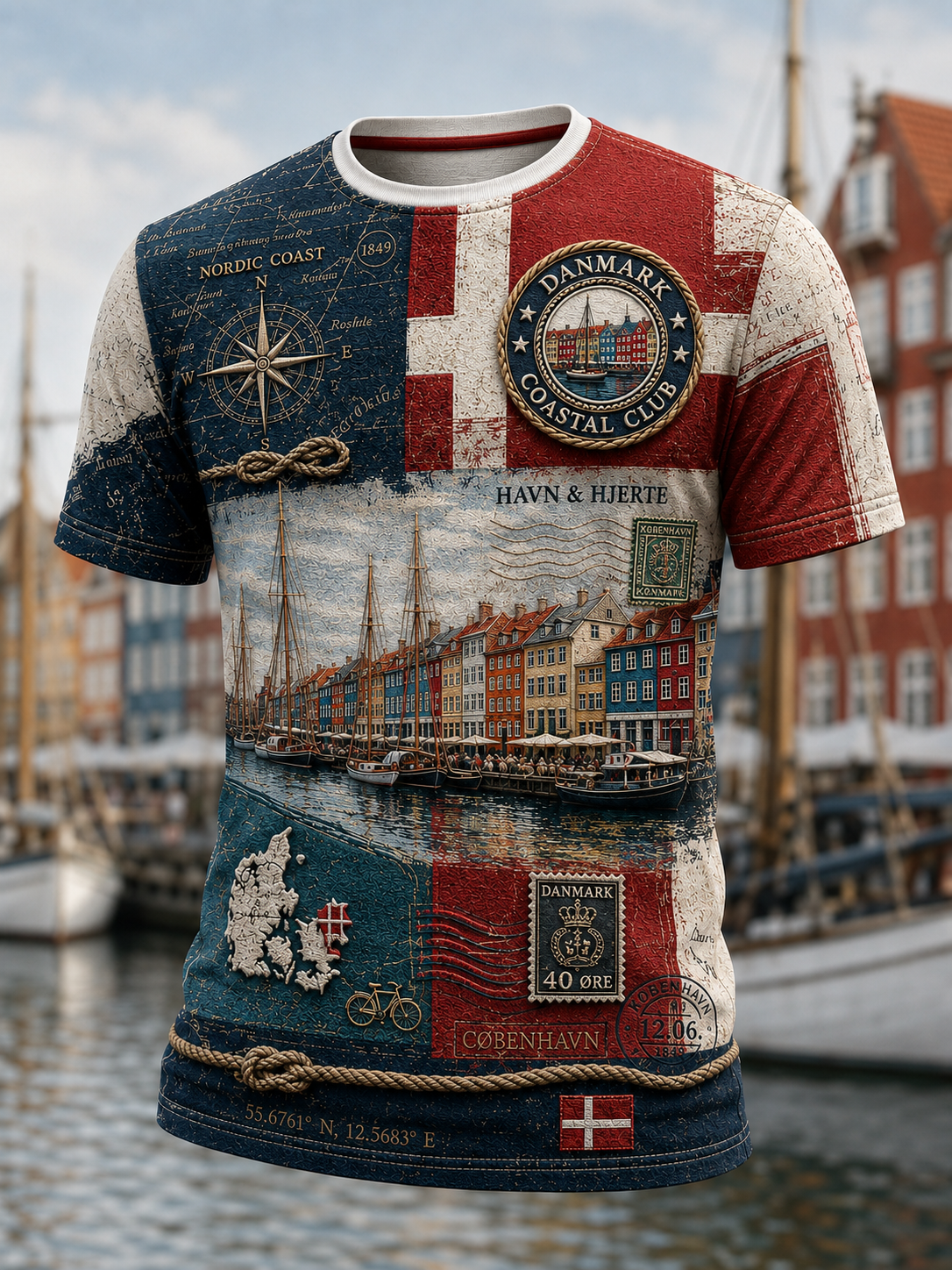 Mænds danske patriotiske hædersbevisnings-T-shirt med korte ærmer
