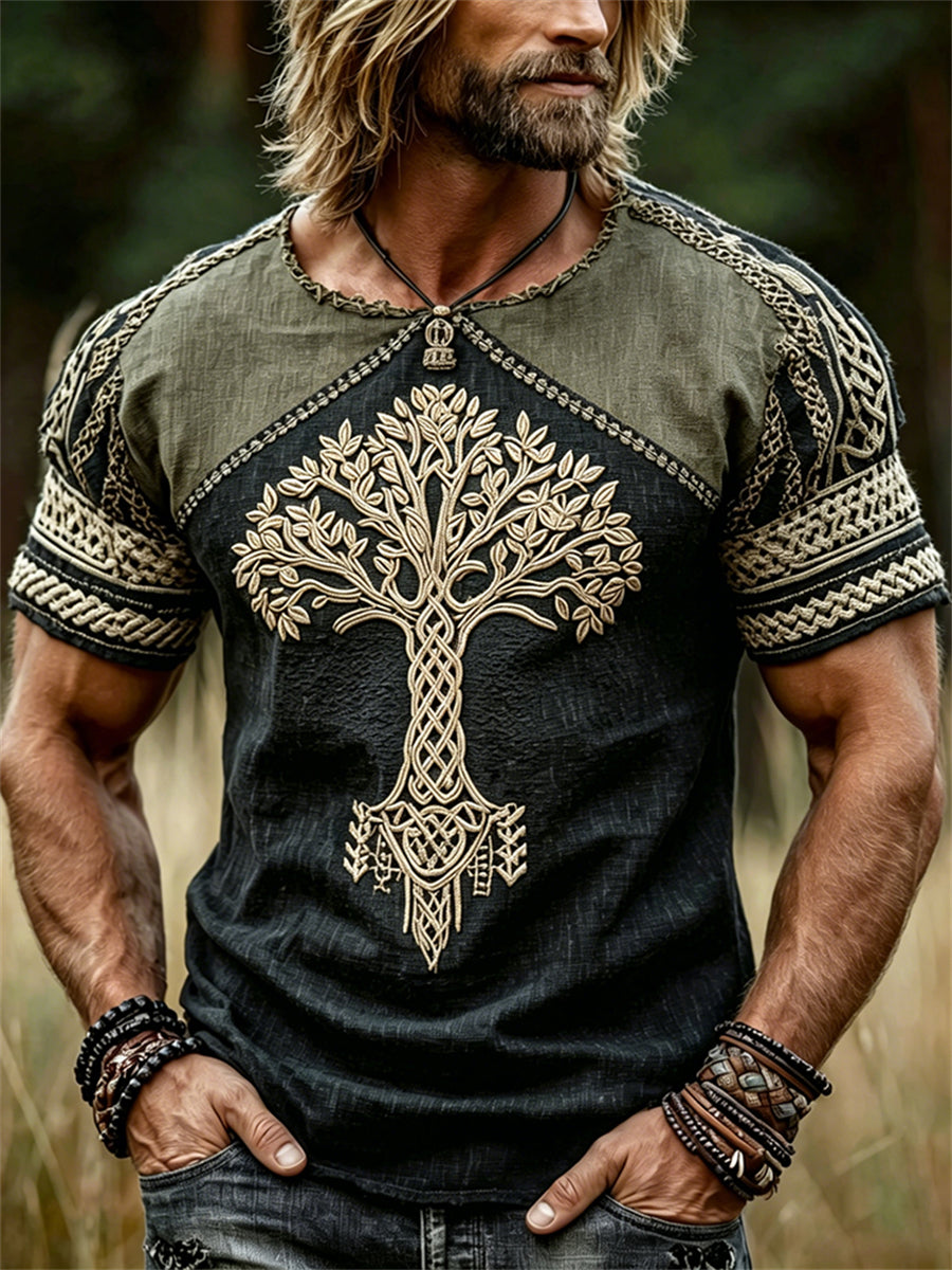 Mænds Viking Tree of Life Celtic Knot Colorblock Print korte ærmer t-shirte