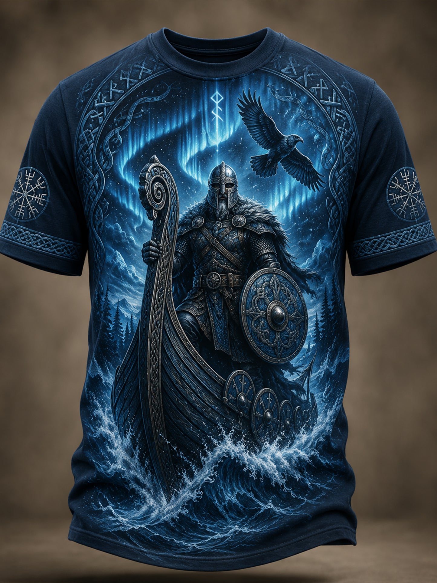 Finlandsk patriotisk kunstprint-T-shirt til mænd med vikingetema