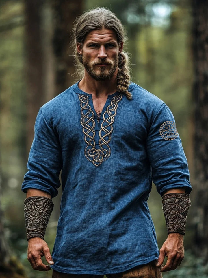 Mænds Viking tre-kvartærme bomuld og linned top.